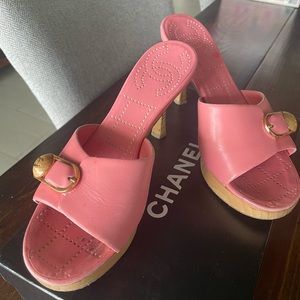 Pink Chanel mules